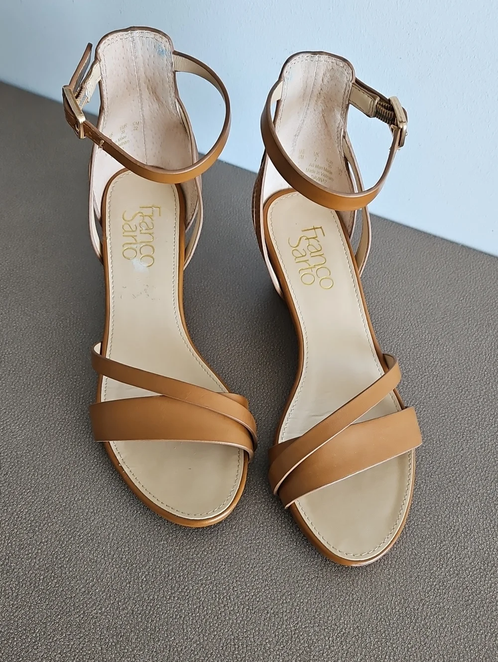 Franco Sarto Cognac Strappy Ankle Sandals